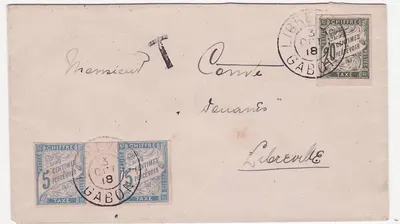Carta Taxee Gabon Libreville 3 out 1918 Rara para Libreville