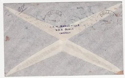 Carta África Equatorial Francesa Pediposte Mayumba Gabon RARO 5 de Agosto de 1944 para Oubangui Poste a Pé — Verso