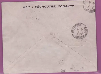 Bưu bì Guinee chuyến bay đầu tiên 1st Flight Conakry Free Town Sierra Leone 2 tháng 7 năm 1939 — Mặt sau