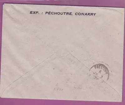 Bưu thiếp Cover Guinée chuyến bay đầu tiên 1st Flight Conakry Free Town Sierra Leone 2 Thg7 1939 — Mặt sau
