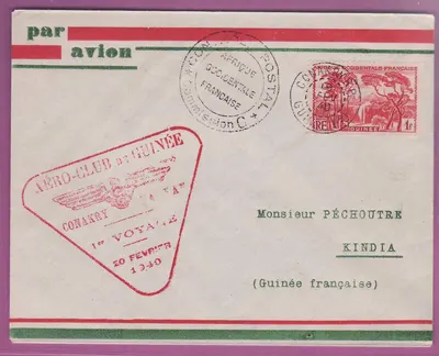 Bưu thiếp Bì thư Guinea Lần bay đầu tiên 1st Flight Conakry Kankan 19 THÁNG 2 1940 gửi Kindia