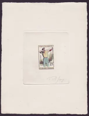 Epreuve d'Artiste France Tir a L'arc 1958 Luxe