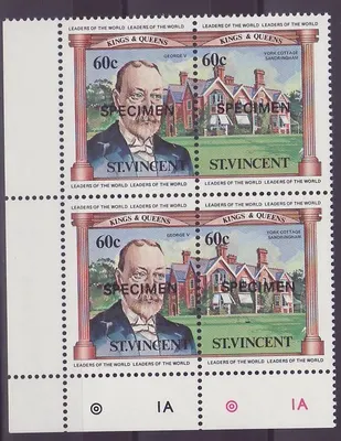 St Vincent 60c George V Sandrigham Bloc de 4 with imprint margin Surcharge SPECIMEN ** Luxe