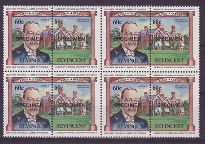 St Vincent 60c George V Sandrigham Bloco de 4 Sobrecarga SPECIMEN ** Luxo