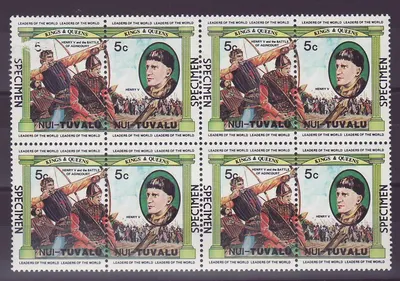 Nui Tuvalu 5c Henry V Batalha de Agincourt ** Luxo Sobrecarimbo Espécime Bloco de 4