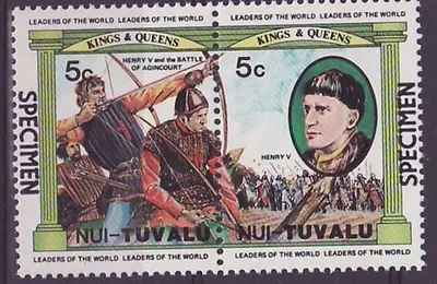 Nui Tuvalu 5c Henry V Batalha de Agincourt ** Luxe Sobrecarimbo de Luxo Exemplar