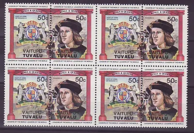 Vaitupi Tuvalu 50c Richard III ** Luxe Bloc de 4