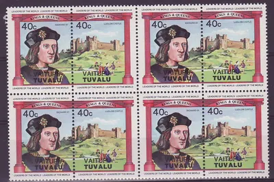 Vaitupi Tuvalu 40c Richard III Ludlow Castle ** Luxe Bloc de 4