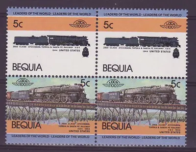 Bequia 5c Trem Atchinson Topeka & Santa Fe 1944 ** Luxo Bloco de 4