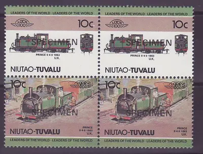 Niutao Tuvalu 10c Trem Príncipe 0-4-0 1863 Sobrecarga Exemplar ** Luxe Bloco de 4