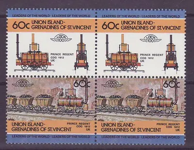 Grenadinas de St Vincent 60c Trem Príncipe Regente 1812 ** Luxe Bloc de 4