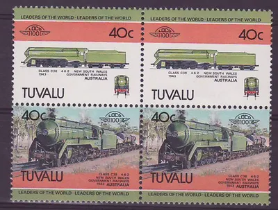 Tuvalu 40c Trem Classe C38 Nova Gales do Sul Austrália ** Luxo Bloco de 4
