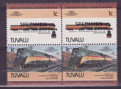 Tuvalu 1c Trem Classe GS 4 Southern Pacific Railroad ** Luxe Sobrecarga ESPÉCIME Bloco de 4