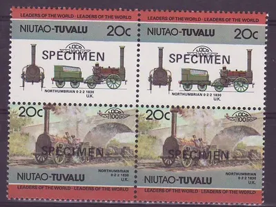 Niutao Tuvalu 20c Trem Northumbrian 1830 ** Luxe Sobretaxa ESPÉCIME Bloco de 4