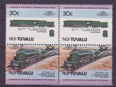 Nui Tuvalu 30c Trem 520 Classe Australia 1943 ** Luxo Bloco de 4