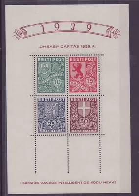 Estonia Bloc Feuillet Scott B44a ** NH Soberbo 1939 Leão