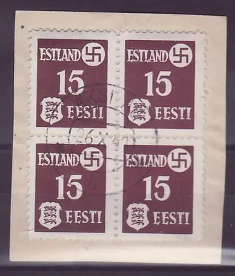Estônia Estonia Block of 4 N3 used on piece AKSI AG 26 X 41 Bloc de 4