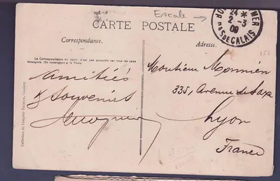 Guinea Ansichtskarte mit 5c-Gruppe und deutschem Seepoststempel Hamburg 3 2 09, mit Hafenstempel auf der Rückseite, Selten — Rückseite