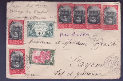 Sudão Carta com diversas valores obl Markala 13 FEV 33 para Canon Lot et Garonne França