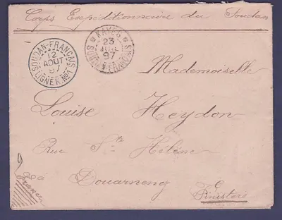 Sudão Carta em Franquia Militar Kaes 23 JUI 97 para Douarnenez França Carimbo de Linha Ligne K n°1