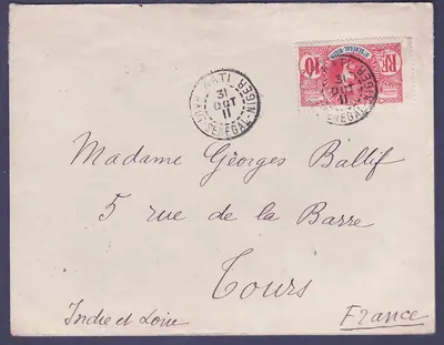 Sudão Carta 10c Faidherbe obl Kati 31 OUT 11 para Tours