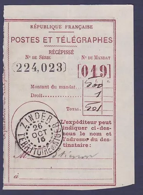 Niger Recepisse Mandat Cachet Zinder 26 OUT 16