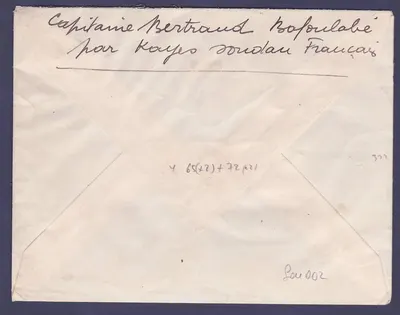 Sudan List z różnymi znakami przekreślenia Bafoula 28 maja 38 do Paryża — Rewers