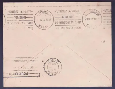 Niger 2eme Vol Zinder Alger obl 27 MAR 33 para Aubervilliers — Verso