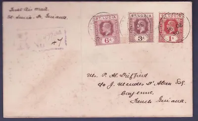 Cover  St Lucia First Air Mail St Lucia French Guiana 16 DEC 30 Cayenne Guyane