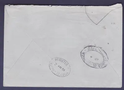 St Lucia 2c + 16cts wydanie definitive z pieczęcią Castries 3 MAR 51 do Kingston Jamajka — Rewers