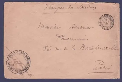 Sudão Carta Correspondência Militar obl Tombouctou 5 NOV 01 e Carimbo Carimbo Corpo de Expedição para Paris