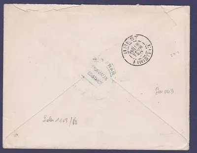 Sudão Carta Correspondência Militar obl Kayes 13 DE JANEIRO DE 00 + carimbo marítimo Linha K n°1 para Brest Finistère França — Verso