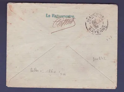 Sudão Letra Correspondência Militar carimbado Kati 10 AGO 01 + carimbo marítimo Ligne M n°3 para Mayenne França — Verso