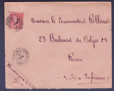 Sudão Carta em Franchisa Militar 50c Semeuse Lignee sobrecarregada FM obl Bandiagara 7 SET 32 para Rouen Rara