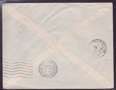 Níger 5F Único em carta para Bourgoin Isère França carimbo 24 FEV 36 — Verso
