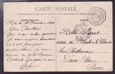 Sudão Carte Postal com 15c Mouchon sobrecarregado FM Franchise Militaire obl Kankan e Kayes 19 DEZ 04 no verso cachet Mar — Verso