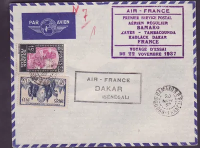 Soudan 1er Vol Bamako Kayes Tambacounda Kaolack Dakar Senegal 22 NOV 1937 ob Bamako 20 NOV 37