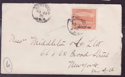 डोमिनिक डोमिनिका 1 1/2d मूल्य जीपीओ कवर न्यूयॉर्क पर 1920 की तारीख