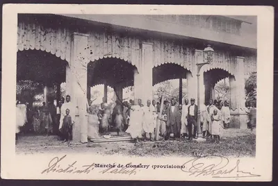 Gambie Gambia Bilhete postal antigo Mercado de Conakry para Lugano em Lugano 1906