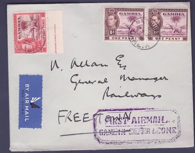 St Lucia Lucie First Flight Gambia Sierra Leone dated 33 NO 38 to Freetown Elephant