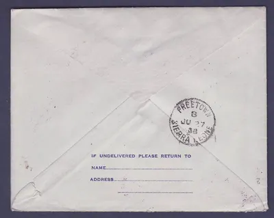 St Lucia Lucie First Flight Gambia Sierra Leone dated 33 NO 38 to Freetown Elephant — Verso
