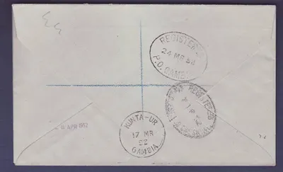 Gambia Raro Kunta-Aur cover con diversi valori Elephant per Prestbury, Cheshire, Inghilterra — Verso