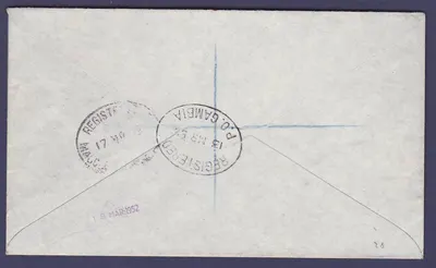 Gâmbia Gambia Raro Mansa Kono com valor de 6p Elefante carimbo 1952 para Prestbury Cheshire Inglaterra — Verso