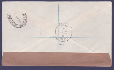 Gambie Gambia Seltenes Bwiam-Deckblatt an Presbury, Cheshire, England, datiert 1950 — Rückseite