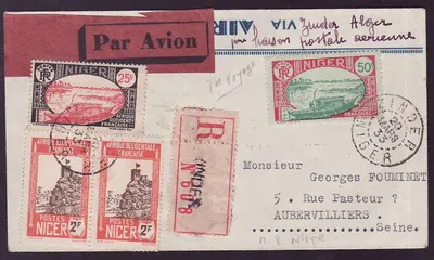 Niger 1º Viagem Argel Zinder cad Niamey 20 Mar 33 para Aubervilliers Raro