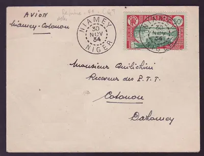 Niger 1º Voo Niamey Cotonou cad 30 NOV 34 para Cotonou Raro