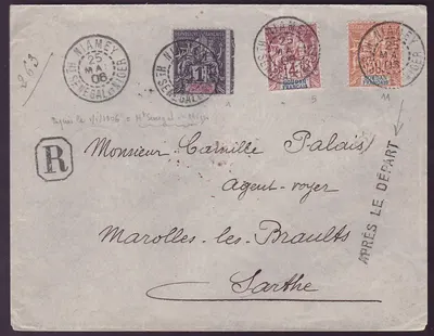 Soudan Lettre avec Type Groupe 1c + 4c + 30c pour Marolles les Braults Sarthe cad Niamey 25 MAI 06