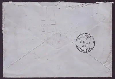 Gambia Gambie Zeppelin cover cs Altrincham Cheshire 1937 to Bathurst  Rare Sudamerika Fahrt — Verso