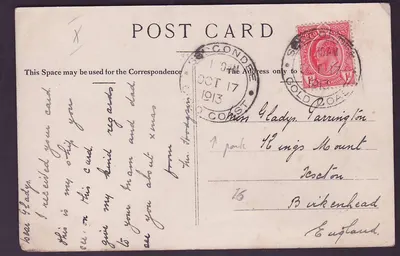 Bilhete postal antigo Gambia Sainte Marie de Bathurst Uma vista do porto Timbre Gold Coast obl 1913 — Verso