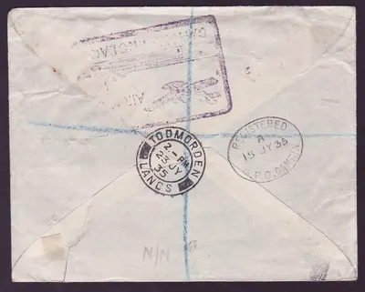 Gambia Brief mit verschiedenen Jubiläumsstempeln, Stempel Bathurst 35 und seltenem Luftpoststempel auf der Rückseite, Freetown-Stempel für — Rückseite